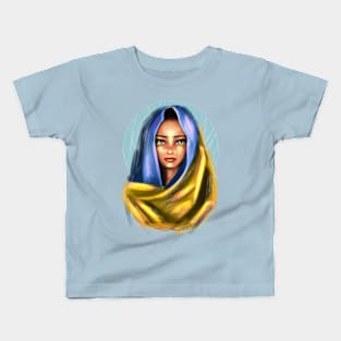 Ukrainian young emotional girl with Ukrainian symbols Kids T-Shirt